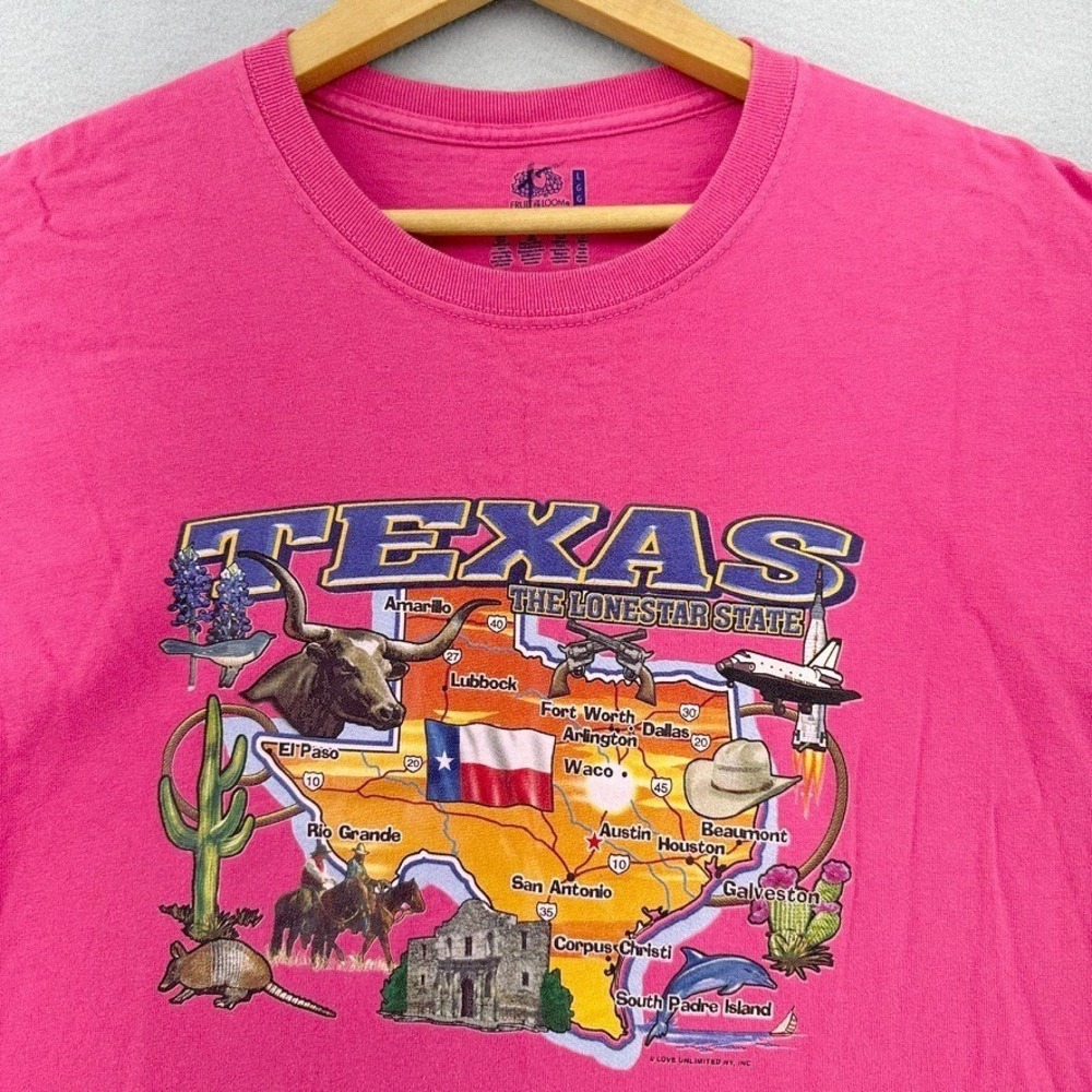 VTG Texas The Lonestar State Graphic Tourist T-Shirt Pink Unisex L Western Rodeo